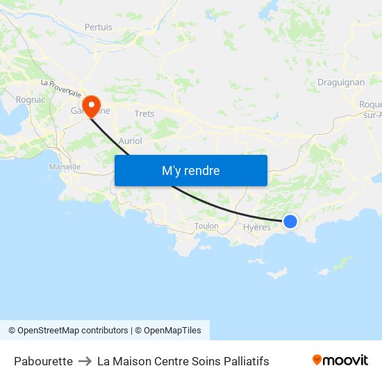 Pabourette to La Maison Centre Soins Palliatifs map