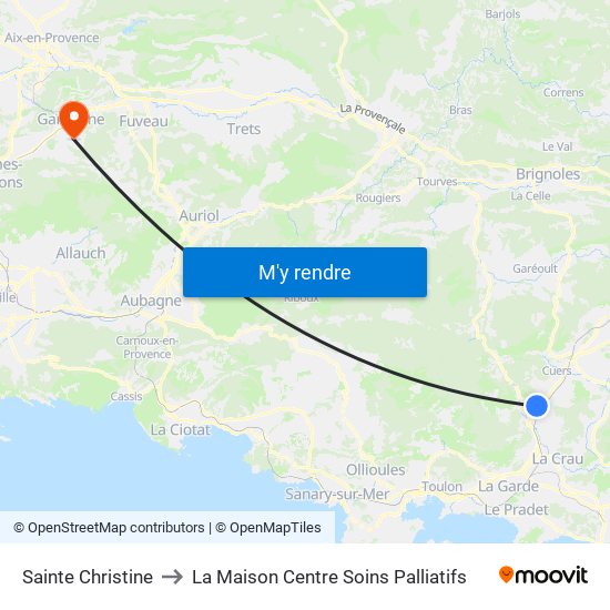 Sainte Christine to La Maison Centre Soins Palliatifs map