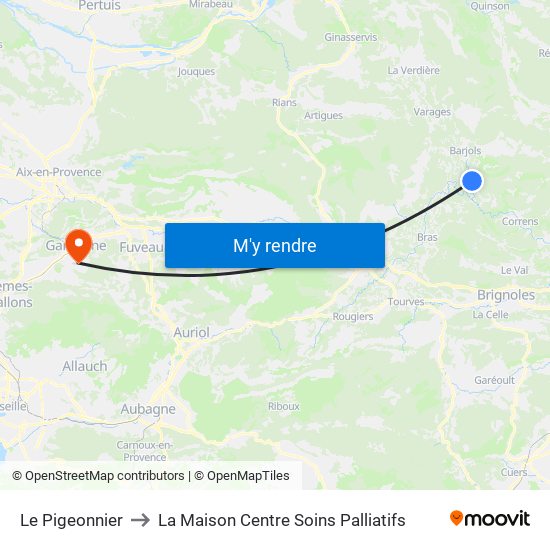Le Pigeonnier to La Maison Centre Soins Palliatifs map