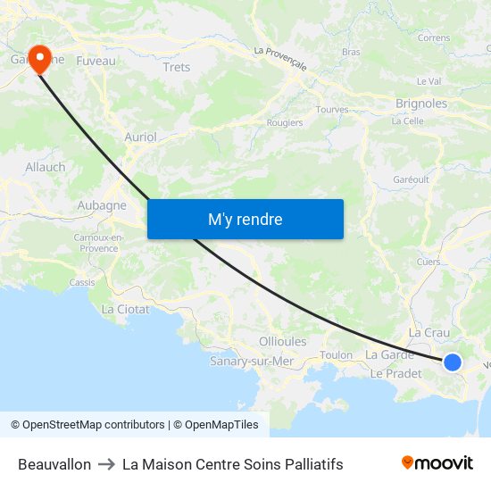 Beauvallon to La Maison Centre Soins Palliatifs map