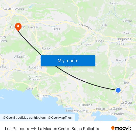 Les Palmiers to La Maison Centre Soins Palliatifs map