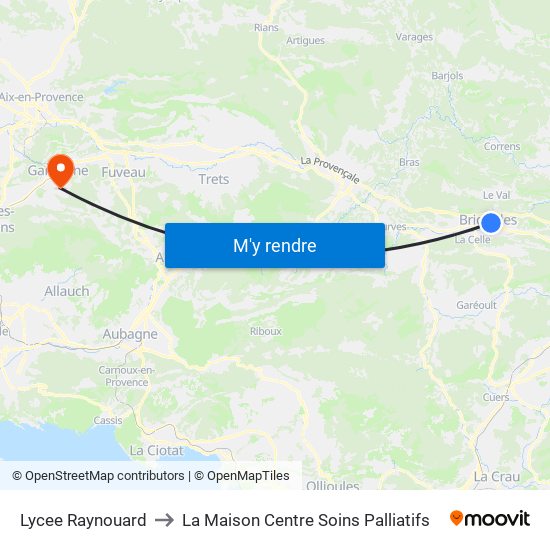 Lycee Raynouard to La Maison Centre Soins Palliatifs map