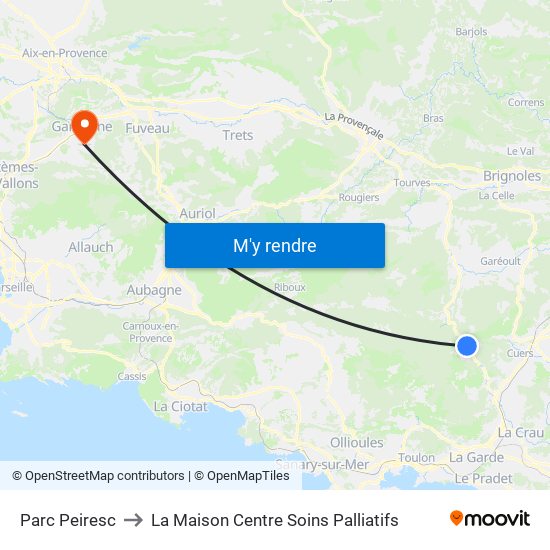 Parc Peiresc to La Maison Centre Soins Palliatifs map