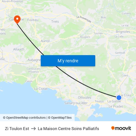 Zi Toulon Est to La Maison Centre Soins Palliatifs map