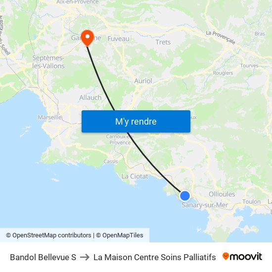 Bandol Bellevue S to La Maison Centre Soins Palliatifs map