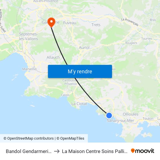 Bandol Gendarmerie O to La Maison Centre Soins Palliatifs map
