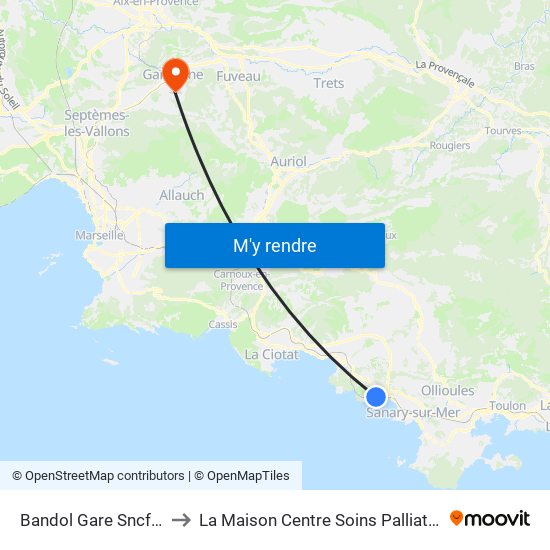 Bandol Gare Sncf O to La Maison Centre Soins Palliatifs map