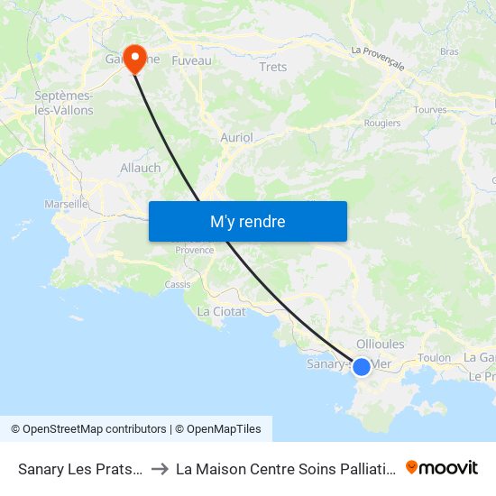 Sanary Les Prats S to La Maison Centre Soins Palliatifs map