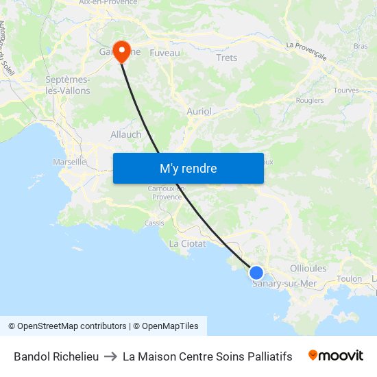 Bandol Richelieu to La Maison Centre Soins Palliatifs map