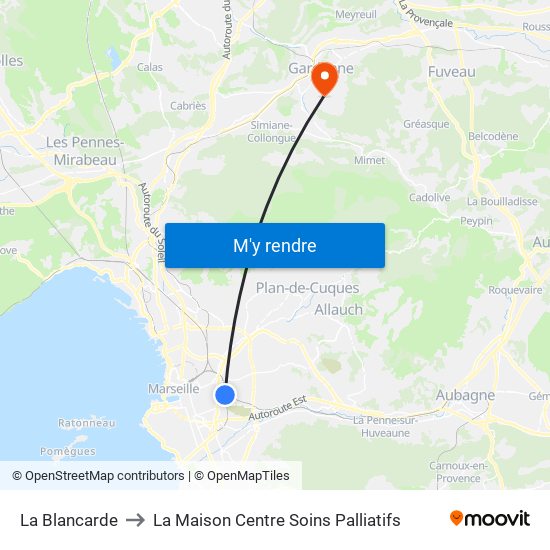 La Blancarde to La Maison Centre Soins Palliatifs map