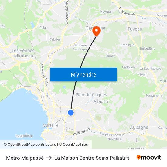 Métro Malpassé to La Maison Centre Soins Palliatifs map