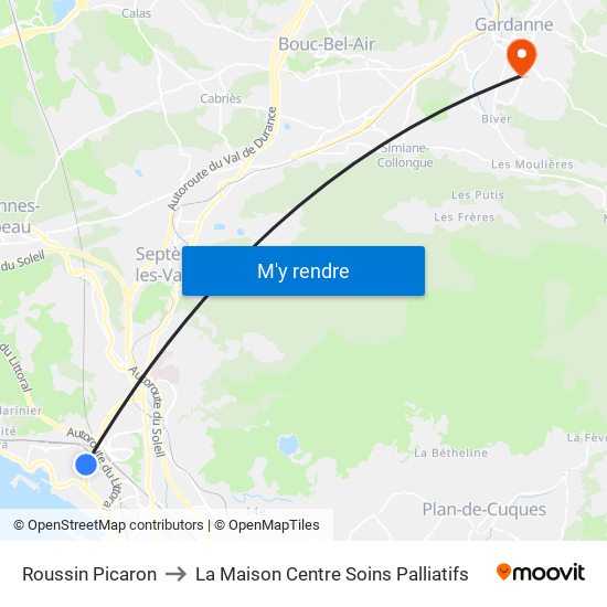 Roussin Picaron to La Maison Centre Soins Palliatifs map
