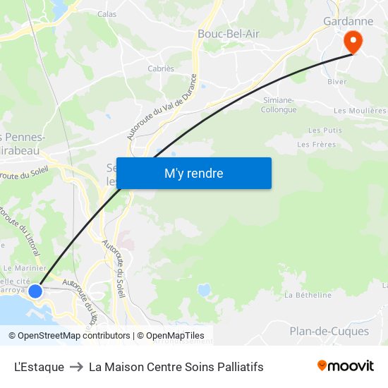 L'Estaque to La Maison Centre Soins Palliatifs map