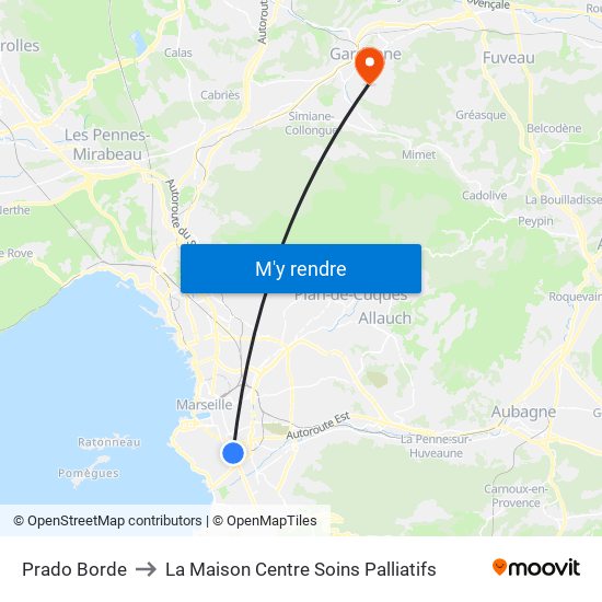 Prado Borde to La Maison Centre Soins Palliatifs map