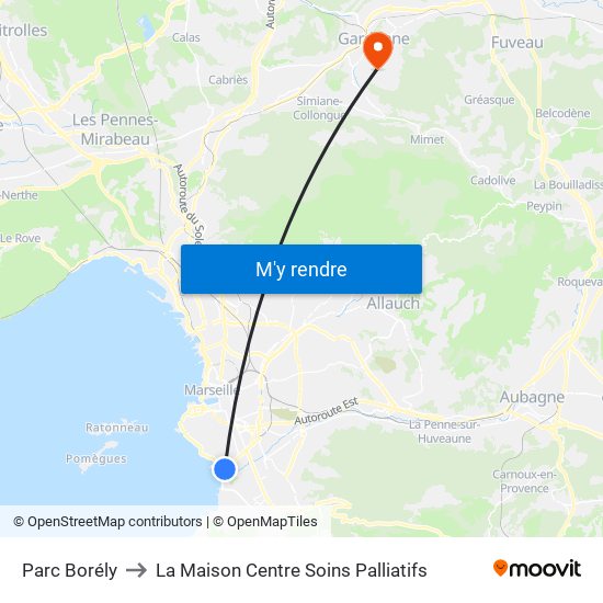 Parc Borély to La Maison Centre Soins Palliatifs map