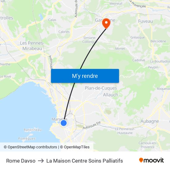 Rome Davso to La Maison Centre Soins Palliatifs map