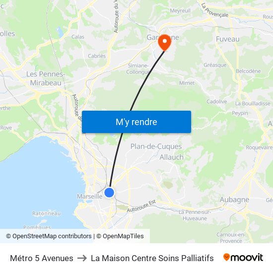 Métro 5 Avenues to La Maison Centre Soins Palliatifs map