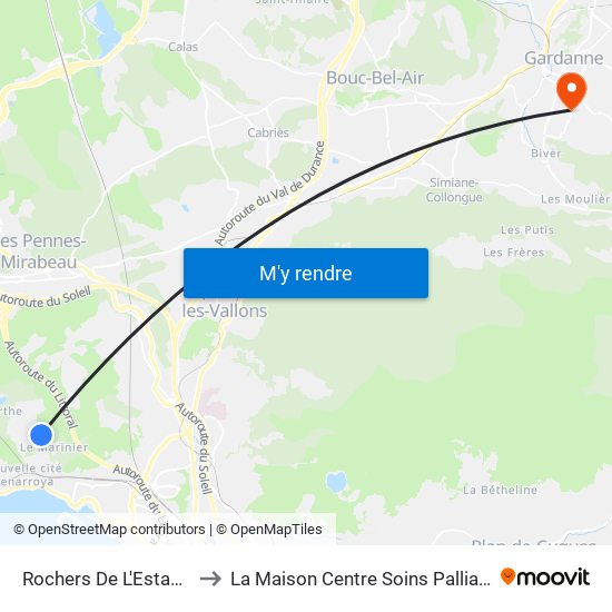 Rochers De L'Estaque to La Maison Centre Soins Palliatifs map