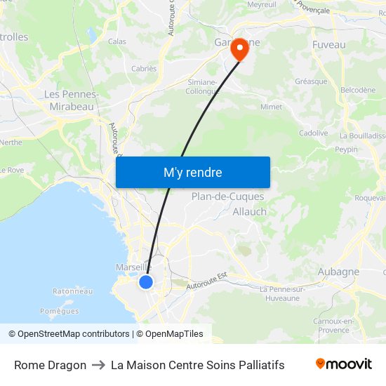 Rome Dragon to La Maison Centre Soins Palliatifs map