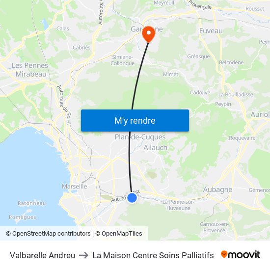 Valbarelle Andreu to La Maison Centre Soins Palliatifs map