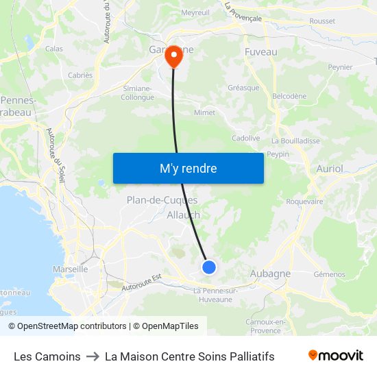 Les Camoins to La Maison Centre Soins Palliatifs map
