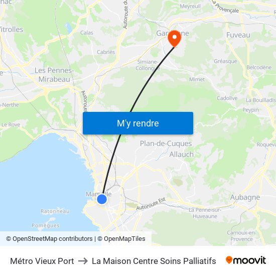 Métro Vieux Port to La Maison Centre Soins Palliatifs map