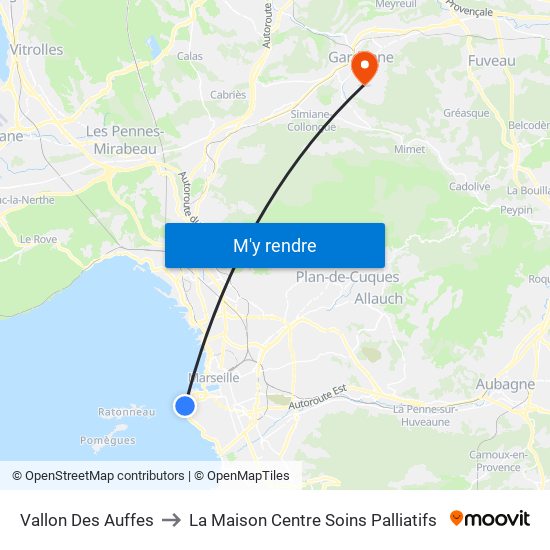 Vallon Des Auffes to La Maison Centre Soins Palliatifs map