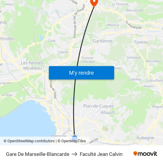 Gare De Marseille-Blancarde to Faculté Jean Calvin map