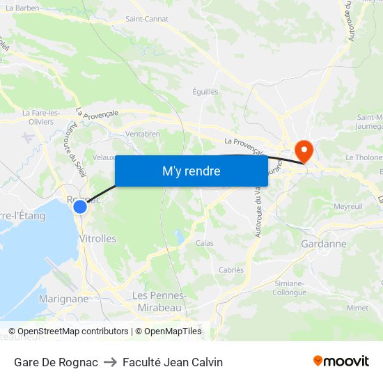 Gare De Rognac to Faculté Jean Calvin map