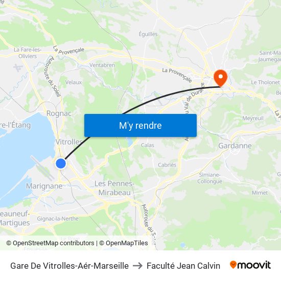 Gare De Vitrolles-Aér-Marseille to Faculté Jean Calvin map