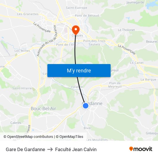 Gare De Gardanne to Faculté Jean Calvin map