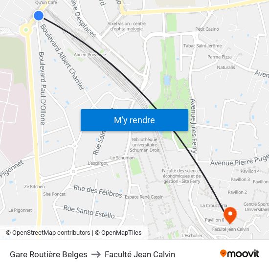 Gare Routière Belges to Faculté Jean Calvin map