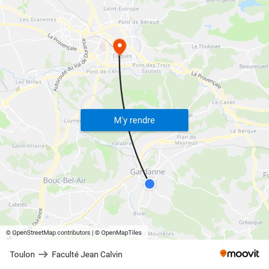 Toulon to Faculté Jean Calvin map