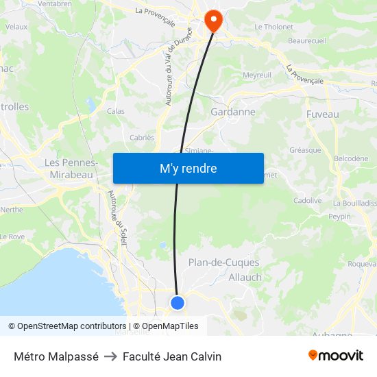 Métro Malpassé to Faculté Jean Calvin map