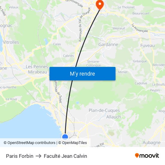 Paris Forbin to Faculté Jean Calvin map