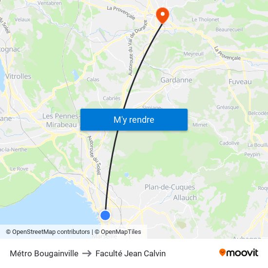 Métro Bougainville to Faculté Jean Calvin map