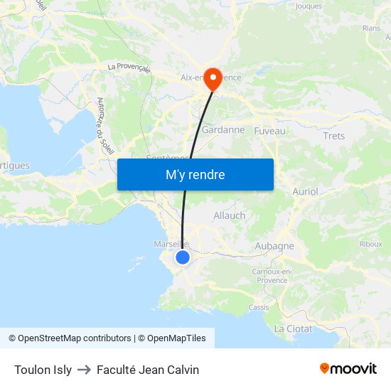 Toulon Isly to Faculté Jean Calvin map