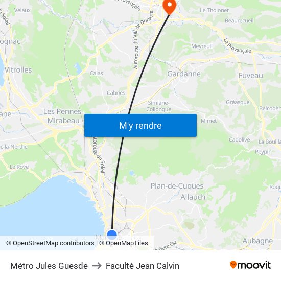 Métro Jules Guesde to Faculté Jean Calvin map