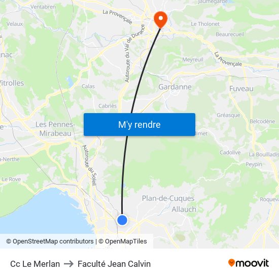 Cc Le Merlan to Faculté Jean Calvin map