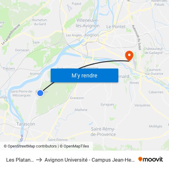 Les Platannes to Avignon Université - Campus Jean-Henri Fabre map
