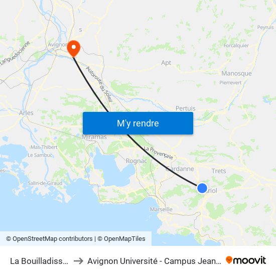 La Bouilladisse Gare to Avignon Université - Campus Jean-Henri Fabre map