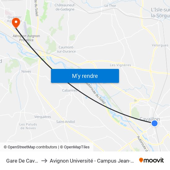Gare De Cavaillon to Avignon Université - Campus Jean-Henri Fabre map