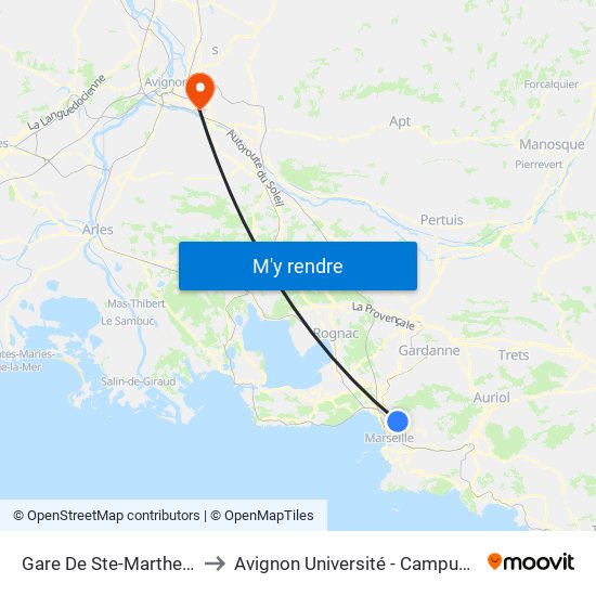 Gare De Ste-Marthe-En-Provence to Avignon Université - Campus Jean-Henri Fabre map