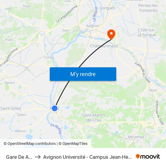 Gare De Arles to Avignon Université - Campus Jean-Henri Fabre map