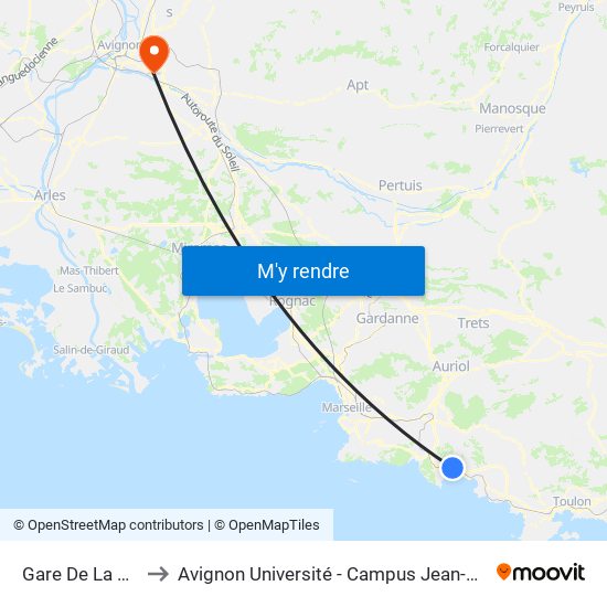 Gare De La Ciotat to Avignon Université - Campus Jean-Henri Fabre map