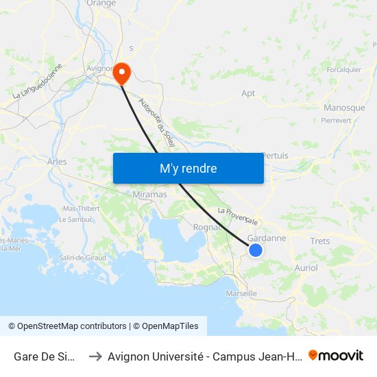 Gare De Simiane to Avignon Université - Campus Jean-Henri Fabre map