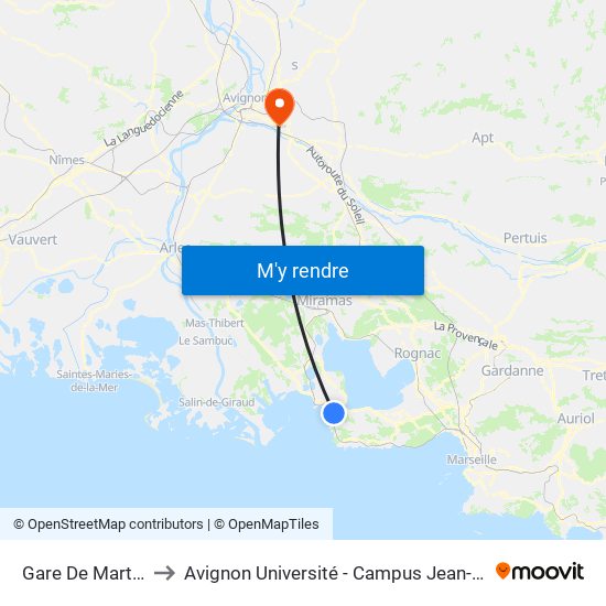 Gare De Martigues to Avignon Université - Campus Jean-Henri Fabre map