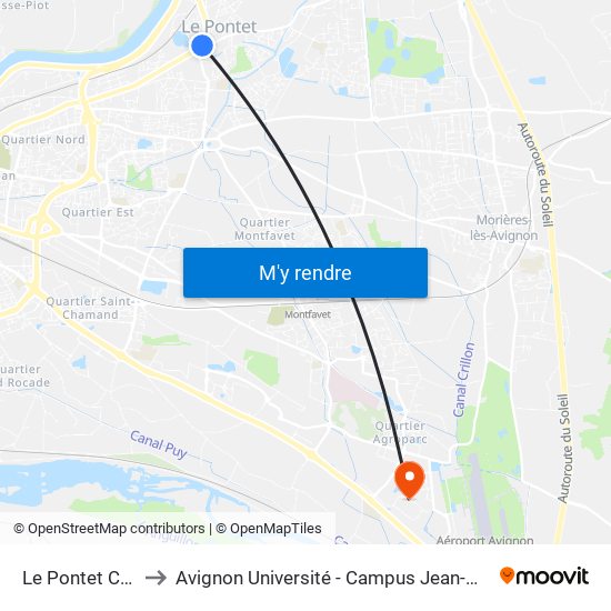 Le Pontet Centre to Avignon Université - Campus Jean-Henri Fabre map