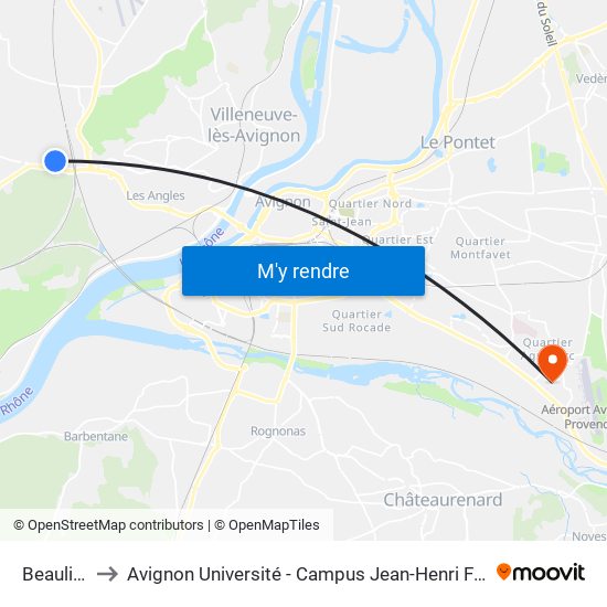 Beaulieu to Avignon Université - Campus Jean-Henri Fabre map