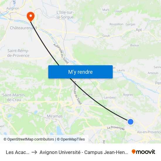 Les Acacias to Avignon Université - Campus Jean-Henri Fabre map